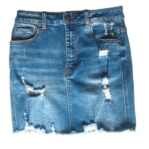Wax Jean Distressed Denim Skirt